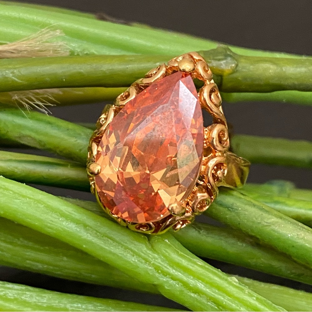 Unsigned Orange Cz Stone Teardrop Statement Fashi… - image 1